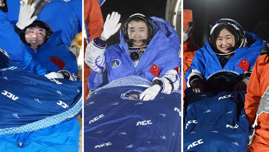 中国航天员首次冬季夜间返回东风着陆场